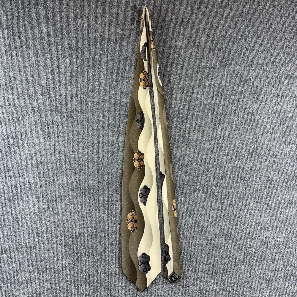 Forté Tie Mens One Size Brown Floral 100% Silk Satin Hand Made Classic Necktie